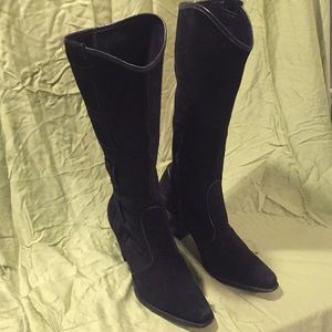 Via Spiga BlackLeather Suede Heel Boots